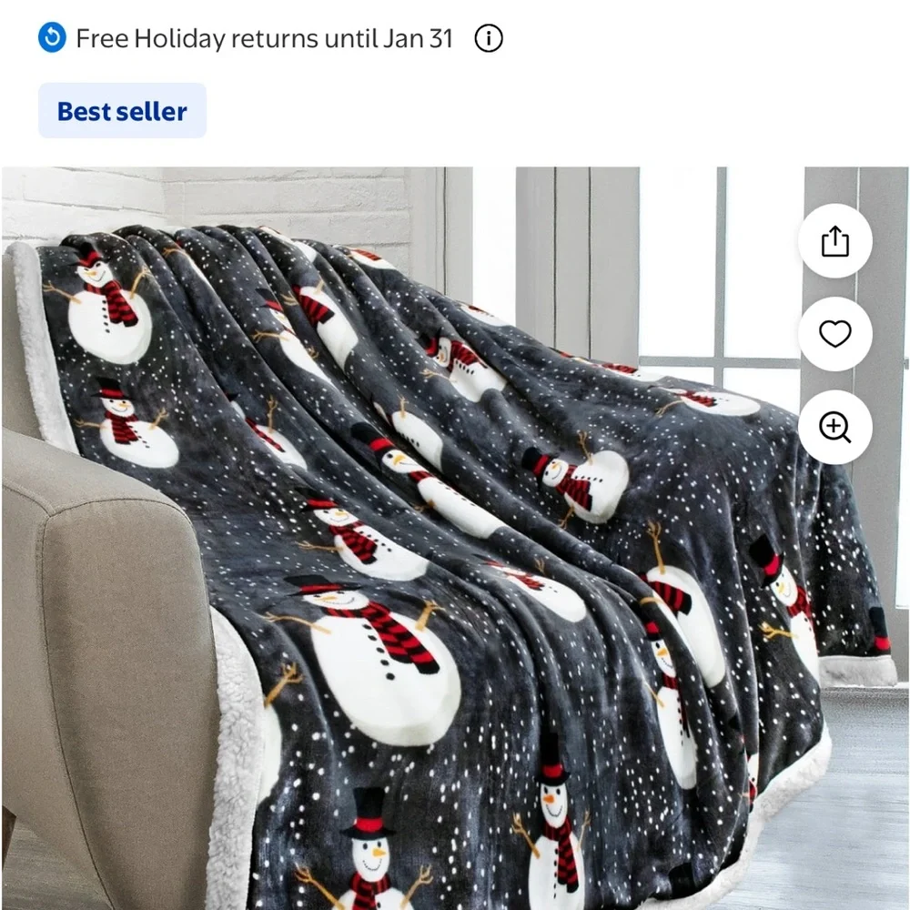 Cozy Snowman Fleece Throw Blanket - Black and White